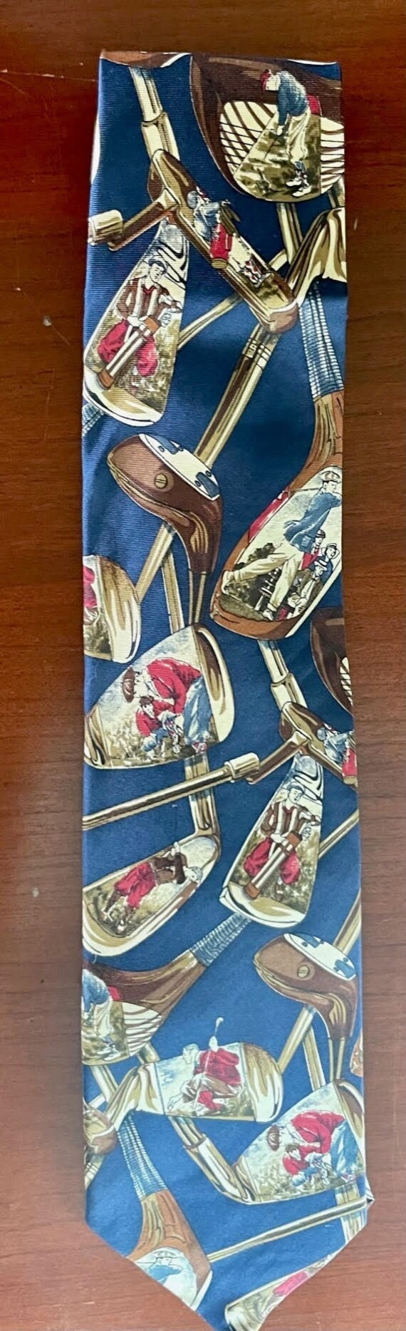 Vintage Canterbury Collection Classic Herren All Silk Tie Handbedruckt in Italien Blau Und Tan Mit Golfschlägern # T119 von OBXTrader