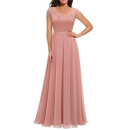 Abendkleid Damen Elegant Für Hochzeit V-Ausschnitt Langarm Brautjungfernkleider Spitzenkleid Cocktailkleid Abschlusskleid Maxi Lang Bridesmaid Bodenlang Ballkleider Maxikleid A Linien Partykleid von OBiQuzz