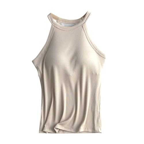 Camisole Top Damen Mit Integriertem Bh - Oberteile Schulterfrei Bh-Hemd Spaghetti Trägertop Schulterfrei Tankshirt Einfarbig Basic Unterziehshirt Gym Fitnessshirt Sportlich Trainingsshirt von OBiQuzz