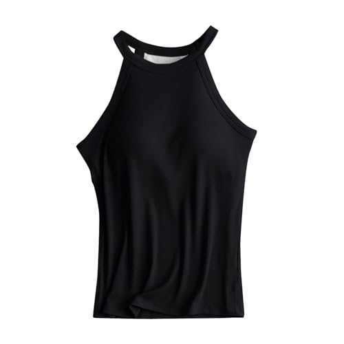 Camisole Top Damen Mit Integriertem Bh - Oberteile Schulterfrei Bh-Hemd Spaghetti Trägertop Schulterfrei Tankshirt Einfarbig Basic Unterziehshirt Gym Fitnessshirt Sportlich Trainingsshirt von OBiQuzz