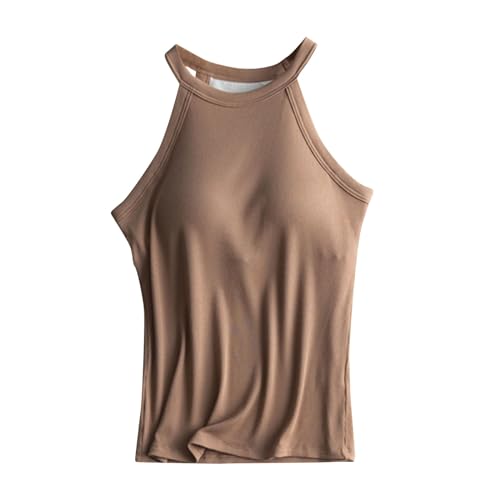 Camisole Top Damen Mit Integriertem Bh - Oberteile Schulterfrei Bh-Hemd Spaghetti Trägertop Schulterfrei Tankshirt Einfarbig Basic Unterziehshirt Gym Fitnessshirt Sportlich Trainingsshirt von OBiQuzz