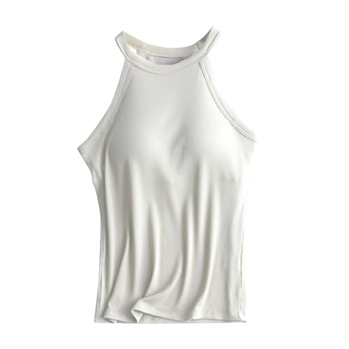 Camisole Top Damen Mit Integriertem Bh - Oberteile Schulterfrei Bh-Hemd Spaghetti Trägertop Schulterfrei Tankshirt Einfarbig Basic Unterziehshirt Gym Fitnessshirt Sportlich Trainingsshirt von OBiQuzz