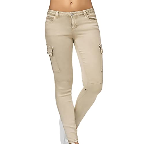 Cargohose Damen High Waist Cargo Pants Skinny Fit Arbeitshose Stretch Cargo Leggings Hose Mit Taschen Skinny Hosen Mädchen Sportleggins Cargo Motorradhose Biker Pants Retro Jeggings Streetwear von OBiQuzz