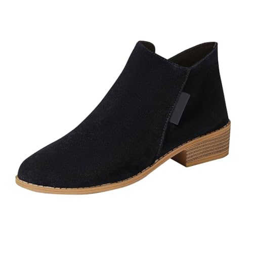Chelsea Boots Damen Wildleder Stiefeletten Damen Mit Absatz Damenstiefel Reißverschluss Westernstiefel Schlupfstiefel Schwarz Ankle Boots Kurzschaft Stiefel Arbeitsstiefel Winterstiefel Gr.36-43 von OBiQuzz