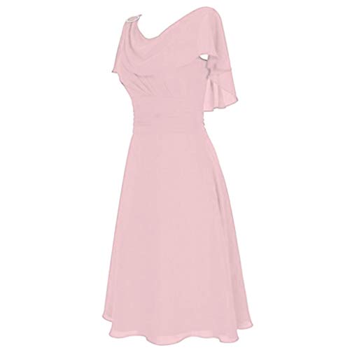 Cocktailkleid Damen Elegant Für Hochzeit V-Ausschnitt Chiffon Midilang Abendkleider One Shoulder Kleid Rüschen Saum Ballkleid Loose Fit Brautkleid Große Größe Brautjungfernkleid Partykleid S-4Xl von OBiQuzz