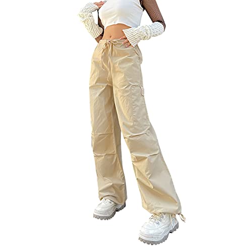 Damen Cargohose Baggy Y2K Track Pants Hip Hop Parachute Pants Mit Taschen Und Kordelzug 90Er Streetwear Weitem Bein Cargo Hose Vintage Lang Freizeithose Low Taille Track Pants Weite Fallschirm Hose von OBiQuzz