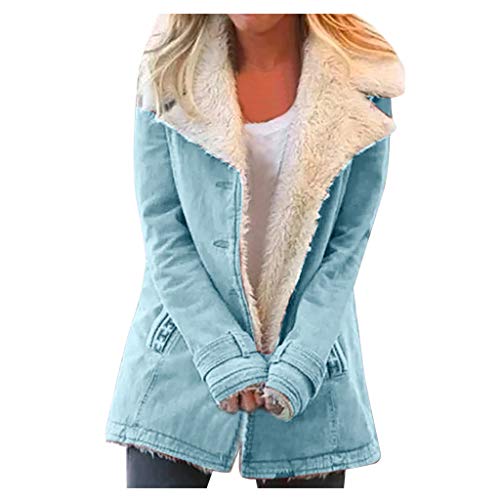 Damen Winter Jeansjacke Gefütterte Jeans Jacke Mit Fell Mantel Warme Denim Jacket Winterjacke Mit Taschen Top Outwear Fleecejacke Mantel Übergangsjacke Kapuzenjacke Berbekleidung Oversize S-5Xl von OBiQuzz