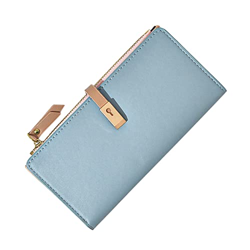 Fashion ID Lange Brieftasche Einfarbig Frauen Haspe Geldbörse Mehrere Kartenfächer Clutch Bag Handytasche Kleine Brieftasche Damen (Blue, One Size) von OBiQuzz