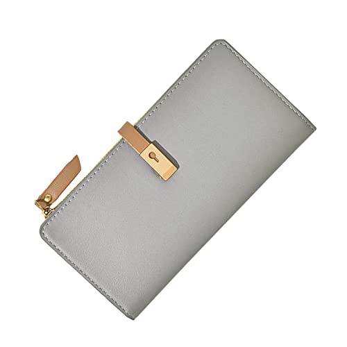 Fashion ID Lange Brieftasche Einfarbig Frauen Haspe Geldbörse Mehrere Kartenfächer Clutch Bag Handytasche Kleine Brieftasche Damen (Silver, One Size) von OBiQuzz