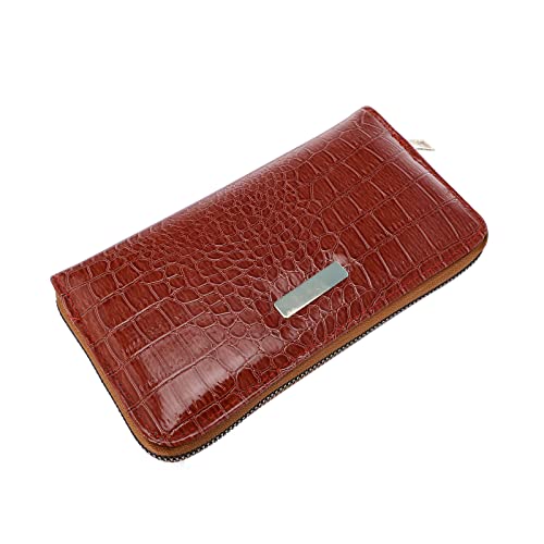 Fashion ID Long Wallet Stone Pattern Solid Color Damen Zipper Purse Mehrere Kartenfächer Clutch Bag Phone Bag Geldbörsen Für Männer Echtleder (Brown, One Size) von OBiQuzz