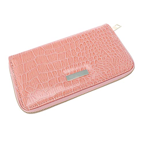 Fashion ID Long Wallet Stone Pattern Solid Color Damen Zipper Purse Mehrere Kartenfächer Clutch Bag Phone Bag Geldbörsen Für Männer Echtleder (Pink, One Size) von OBiQuzz