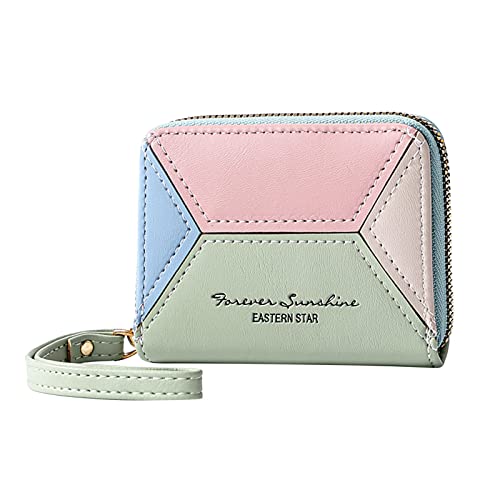 Fashion ID Short Wallet Color Matching Solid Color Women Zipper Purse Multiple Card Slots Clutch Bag Geldbörsen Damen Rot (Green, One Size) von OBiQuzz