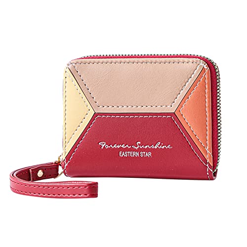 Fashion ID Short Wallet Color Matching Solid Color Women Zipper Purse Multiple Card Slots Clutch Bag Geldbörsen Damen Rot (Red, One Size) von OBiQuzz