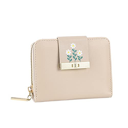 Fashion ID Short Wallet Flowers Print Solid Color Frauen Zipper Purse Mehrere Kartenfächer Clutch Bag Aluminium Brieftasche (Beige, One Size) von OBiQuzz