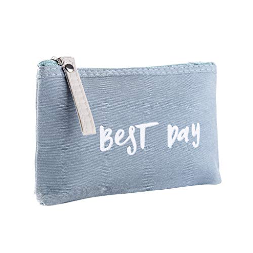 Frauen Buchstaben Kosmetiktasche Reißverschluss Münztasche Geldbörse Kartenhalter Damen Clutch Bag Mit Blumen (Blue, One Size) von OBiQuzz