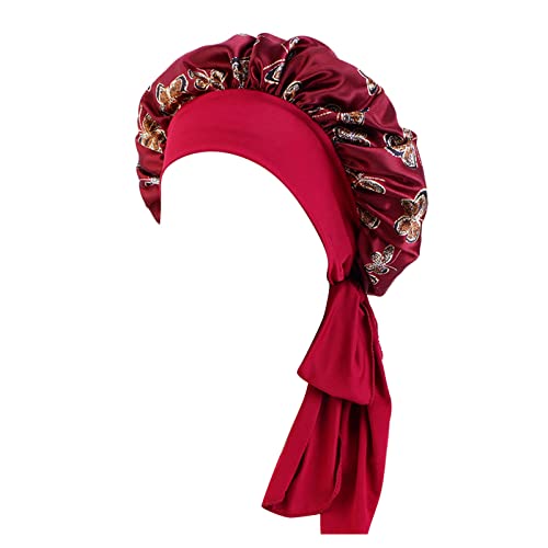 Frauen-Hut-Kappen-Haar-Turban-Wrap-Turban-Hüte-Bad-Dusch-Kappen-Baden-Hut-Haarschutz-Duschhauben- Stirnband Ohrenwärmer Kinder (Red, One Size) von OBiQuzz