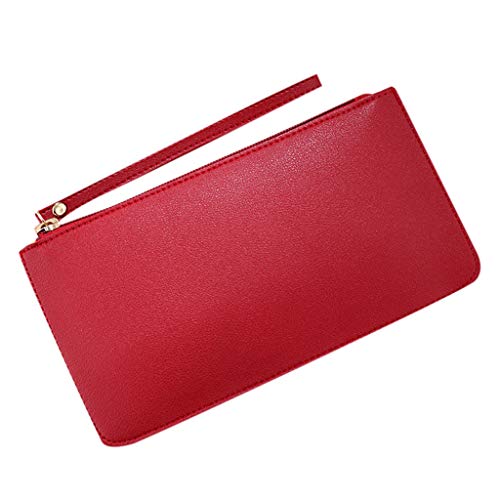 Frauen Lange Mode Kontrastfarbe große Kapazität Münztasche Damen Brieftasche Groß (Red, One Size) von OBiQuzz