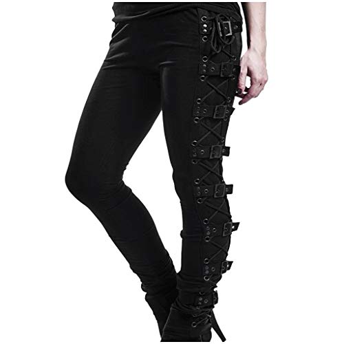 Gothic Hosen Damen Schwarz Leggings Mit Schnürung Hoher Taille Y2K Style Leggings Punk RöHrenhose Harajuku E-Girl Streetwear Hose Freizeithose Strumpfhosen High Waist Skinny Hoseb Vintage Schlaghosen von OBiQuzz