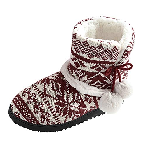 Hausschuhe Damen Hausstiefel Gestrickte Hausstiefel Damen Plüsch Hüttenstiefel Winter Gefüttert Hohe Rutschfest Hausschuhe Warm Rutschfest Winter Hüttenschuhe Plüsch Pantoffeln Stiefel Outdoor/Indoor von OBiQuzz