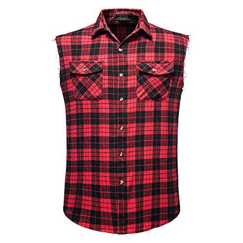 Hemden Herren Ärmellos Kariert Hemden Mit Taschen Slim Fit Flanellhemd Männer Kariert Plaid Freizeithemden Für Herren Trachtenhemd Herrenhemden Kariertes Hemd Karohemd Checkshirt Hemd Sommerhemd von OBiQuzz