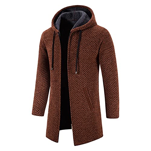 Herren Strickjacke Mit Reissverschluss Cardigan Lang Feinstrick Fleecejacke Mit Kapuze Warm Gefüttert Wintermantel Strick-Sweatshirt Langarm Winterjacke Pullover Plüsch Hoodie Jacke Trachtenjacke von OBiQuzz