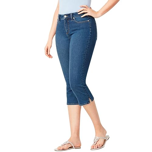 Jeans Damen 3/4 Caprihose High Waist Capri Hose Skinny Fit Jeanshose Used-Look Damenjeans Capri Jeans Sommer Jeanshosen Kurze Jeans Knielang Stretch Sommer Hose Denim Hosen Capri Shorts Xs-4Xl von OBiQuzz