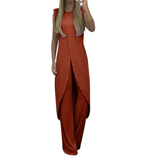 Jumpsuit Damen Elegant Langärmliges Hosenanzug Mit Rundem Hals Und Schlichtem Figurbetontem Freizeitanzug Ärmellose Cardigan Langarmshirt + Weites Bein Hose Playsuit Hochzeit Brautjungfer Party Romper von OBiQuzz
