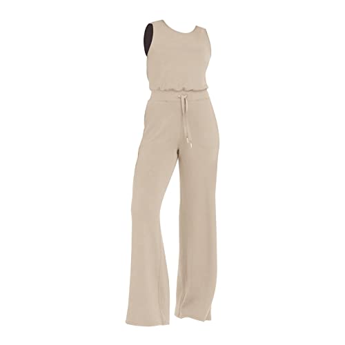 Jumpsuit Damen Elegant - Sommer Lang Strand Jumpsuits Ärmellos Overall Casual Weites Bein Hosenanzug Mit Gürtel O-Ausschnitt Romper Casual Einfarbig Playsuit Joggingsanzug Trainingsanzug Sport Outfits von OBiQuzz