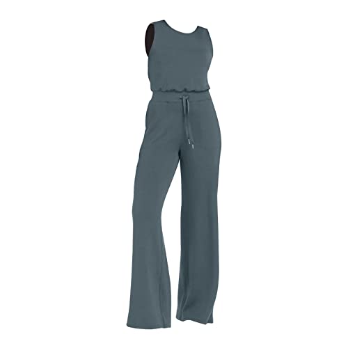 Jumpsuit Damen Elegant - Sommer Lang Strand Jumpsuits Ärmellos Overall Casual Weites Bein Hosenanzug Mit Gürtel O-Ausschnitt Romper Casual Einfarbig Playsuit Joggingsanzug Trainingsanzug Sport Outfits von OBiQuzz