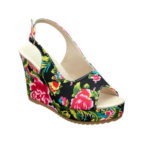 Keilsandalen Damen High Heels Sandaletten Slingback Pumps Plateau Sandalen Offene Zehe Outdoorsandalen Elegante Damensandalen Keilabsatz Freizeitsandalen Keilsandaletten Wedges Sommerschuhe Gr.37-43 von OBiQuzz