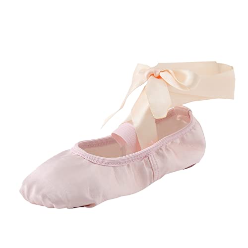 Kinder Ballerinas Mädchen Stain - Ballettschläppchen Professionell Tanzschuhe Mit Genähtes Band Weich Yogaschuhe Trainings Gymnastikschuhe Flache Ballettschuhe Bequem Kinderschuhe von OBiQuzz