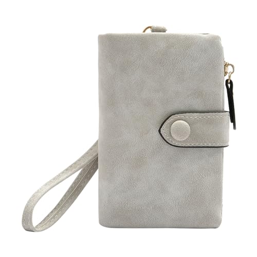 Kleine Bifold-Ledergeldbörsen für Damen, Damenarmband mit Kartenfächern, Ausweisfenster und Reißverschluss Handyhülle Brieftasche (Grey, One Size) von OBiQuzz