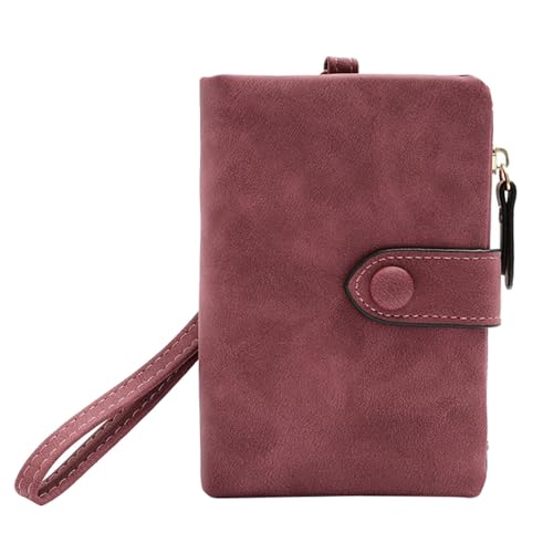 Kleine Bifold-Ledergeldbörsen für Damen, Damenarmband mit Kartenfächern, Ausweisfenster und Reißverschluss Handyhülle Brieftasche (RD2, One Size) von OBiQuzz