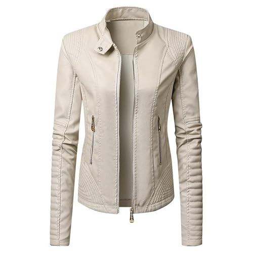 Kunstlederjacke Damen Stehkragen Motorradjacke Bikerjacke Reißverschluss Lederjacke Kunstleder Übergangsjacke Leicht Bomberjacke Kurz Moto Biker Mantel Pu Leder Jacket Frühling Herbst Oberbekleidung von OBiQuzz