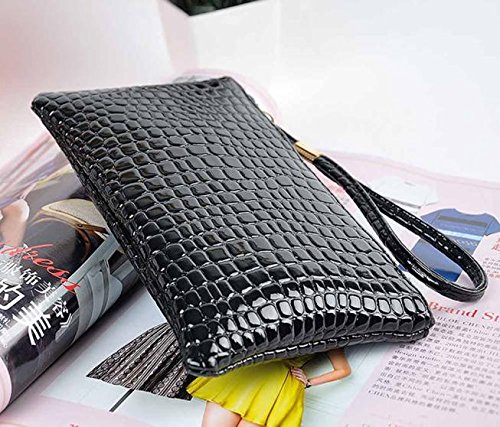 Kupplung Damen Handtasche Geldbeutel Münze Ledertasche Tasche Geldbörsen Für Männer Echtleder (Black, One Size) von OBiQuzz