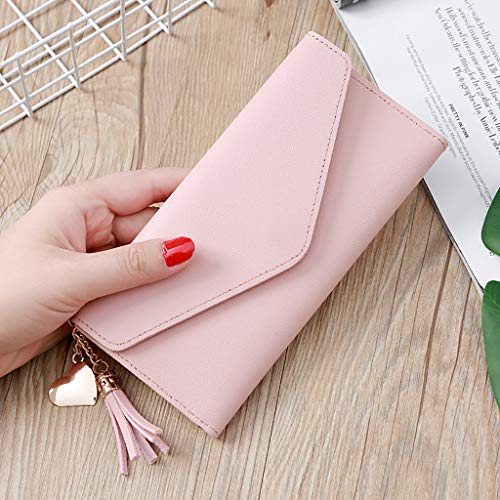 Lange Quaste Geldbörsen Tasche Kartenpaket Multi-Kartenhalter Münzbeutel Dünne Brieftasche Herren (Pink, One Size) von OBiQuzz