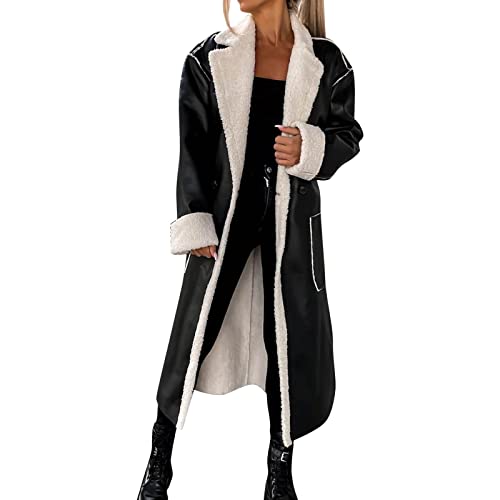 Lederjacke Damen Lang Wintermantel Mit Teddyfleece Winterjacke Reverskragen Ledermantel Gefüttert Übergangsmantel Kunstlederjacke Parka Übergangsjacke Leder Trenchcoat Jacke Langer Kunstleder Mantel von OBiQuzz