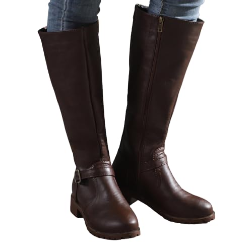 Lederstiefel Damen Braun 38 - Winterstiefel Elegante Leder Winter Stiefel Mit Klettverschlüssen Frauen Westernstiefel Flache Stiefel Winterschuhe Schlupfstiefel Damenstiefel Mittelhoher Boot Gr.37-42 von OBiQuzz