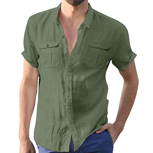 Leinenhemd Herren Kurzarm Strand Hemd Grün Freizeithemd Men'S Casual Sommer Hemden Männer Leicht Shirts Herbst Winter Herrenhemd Button Down Shirt Langarm Regular Fit Freizeithemd Shirts M-3Xl von OBiQuzz