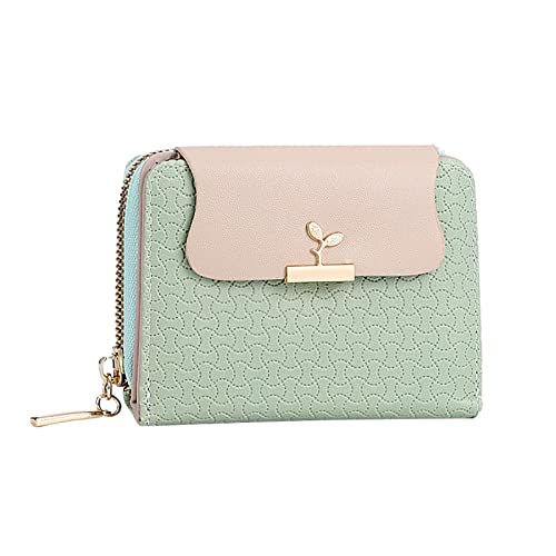 Mode Frauen ID Kurze Brieftasche Einfarbige Tasche Reißverschluss Geldbörse Mehrere Kartenfächer Clutch Bag Herren Brieftasche Flach (Green, One Size) von OBiQuzz