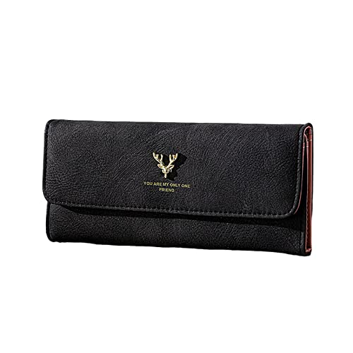 Mode Frauen ID Lange Brieftasche Einfarbig Tasche Kitz Dekoration Hasp Geldbörse Mehrere Kartenfächer Clutch Bag Brieftasche Herren Klein Mit Kette (Black, One Size) von OBiQuzz