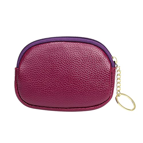 Mode Frauen Kunstleder Einfarbig Reißverschluss Schlüsseltasche Umschlag Tasche Handtasche Wechselgeldbörse Brieftasche Damen Groß Reißverschluss (Purple, One Size) von OBiQuzz