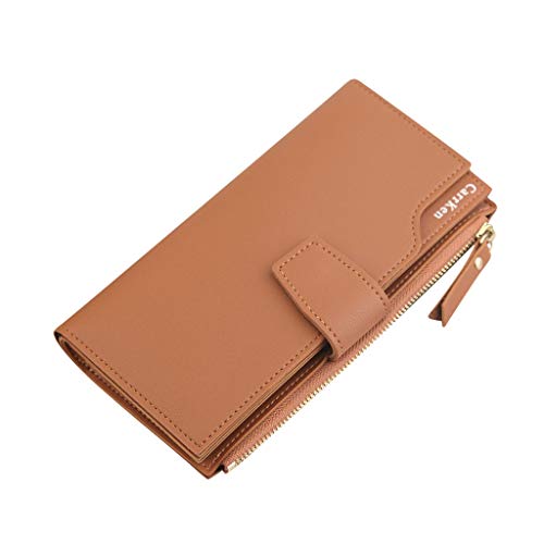 Mode Reißverschluss Brieftasche Brieftasche Dreifache weibliche Lange Geldbörse Clutch Frauen Zwei Geldbörsen Herren (Brown, One Size) von OBiQuzz