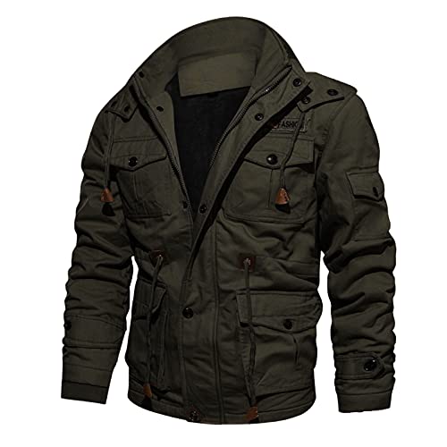 OBiQuzz Arbeitsjacke Winter Herren Gefüttert Winterparka Warme Winterjacke mit Kapuze Winter Mantel Übergangsjacke Militär Jacke mit Stehkragen Outdoorjacke mit Vielen Taschen Armeejacke Sportjacke von OBiQuzz