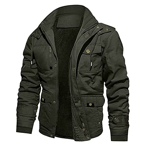 OBiQuzz Arbeitsjacke Winter Herren Gefüttert Winterparka Warme Winterjacke mit Kapuze Winter Mantel Übergangsjacke Militär Jacke mit Stehkragen Outdoorjacke mit Vielen Taschen Armeejacke Sportjacke von OBiQuzz