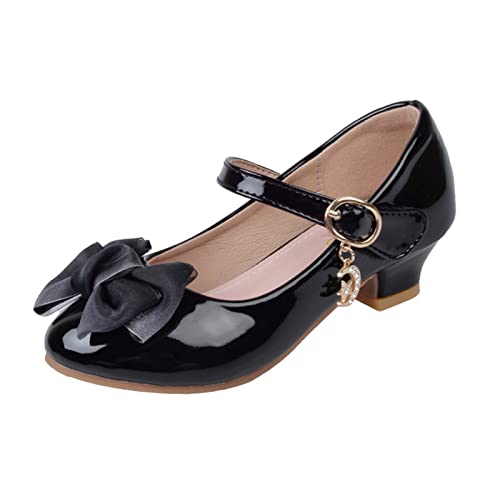 OBiQuzz Ballerinas Mädchen Mary Jane Schleife Absatzschuhe Schwarz Prinzessin Schuhe Abendschuhe mit Absatz Lackleder Kommunionschuhe Schulschuhe Party Schuhe Kleid Schuhe Lederschuhe von OBiQuzz