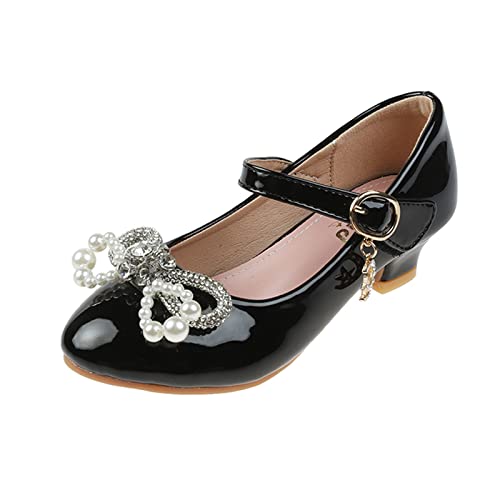 OBiQuzz Ballerinas Mädchen Mary Jane Schleife Absatzschuhe Schwarz Prinzessin Schuhe Abendschuhe mit Absatz Lackleder Kommunionschuhe Schulschuhe Party Schuhe Kleid Schuhe Lederschuhe von OBiQuzz