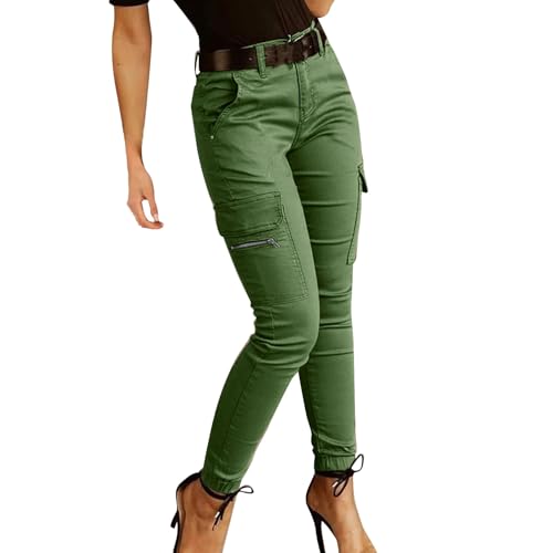 OBiQuzz Cargohose Damen High Waist Cargo Pants Skinny Fit Arbeitshose Stretch Cargo Leggings Hose Mit Taschen Skinny Hosen Gummibund Seitentaschen Mädchen Sportleggins Motorradhose Biker Pants von OBiQuzz