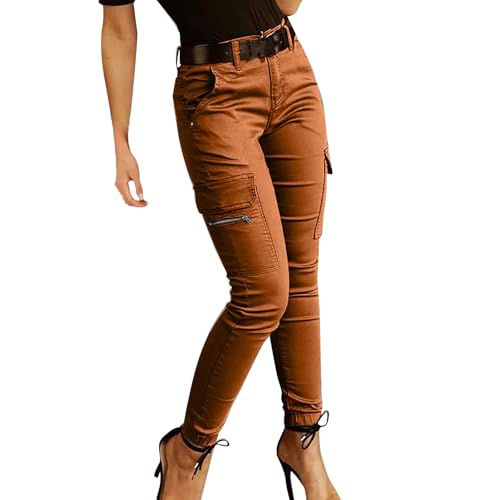 OBiQuzz Cargohose Damen High Waist Cargo Pants Skinny Fit Arbeitshose Stretch Cargo Leggings Hose Mit Taschen Skinny Hosen Gummibund Seitentaschen Mädchen Sportleggins Motorradhose Biker Pants von OBiQuzz