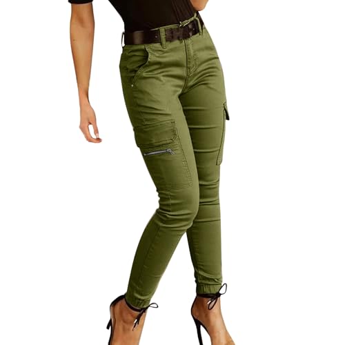 OBiQuzz Cargohose Damen High Waist Cargo Pants Skinny Fit Arbeitshose Stretch Cargo Leggings Hose Mit Taschen Skinny Hosen Gummibund Seitentaschen Mädchen Sportleggins Motorradhose Biker Pants von OBiQuzz